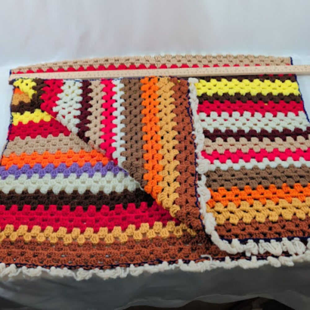 Handmade Crochet Baby Blanket 29x42 Retro Multicolor Granny Stripe Afghan
